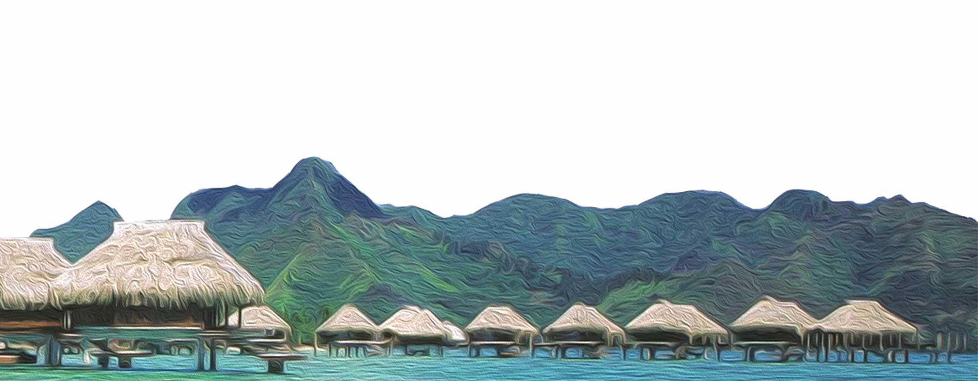 polynesian overwater huts painting
