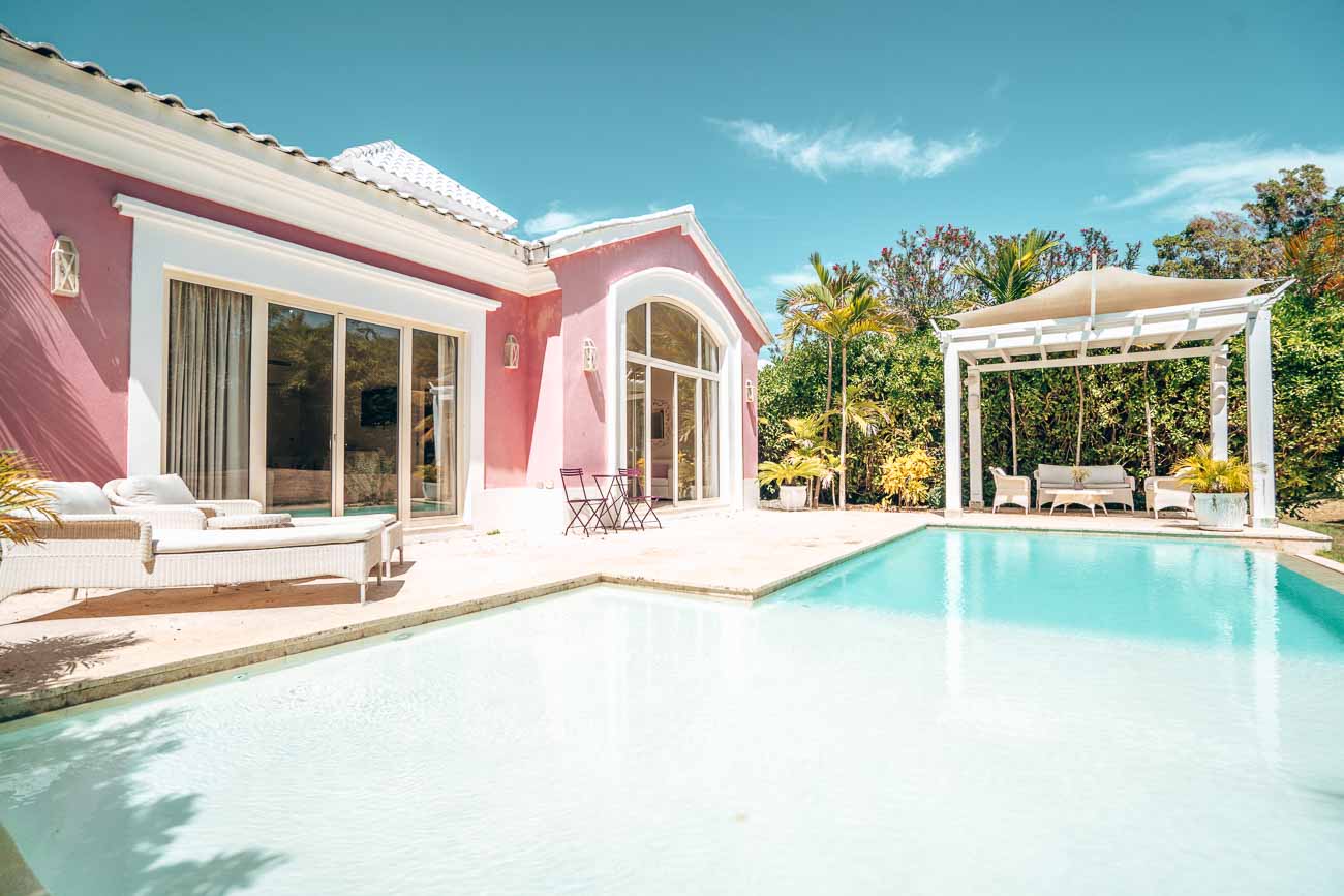 pink pool villa side view