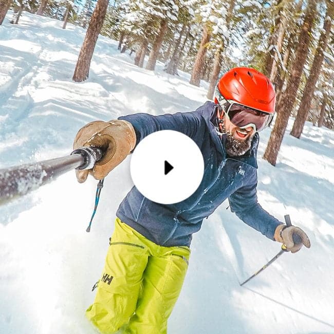 man skiing with gopro