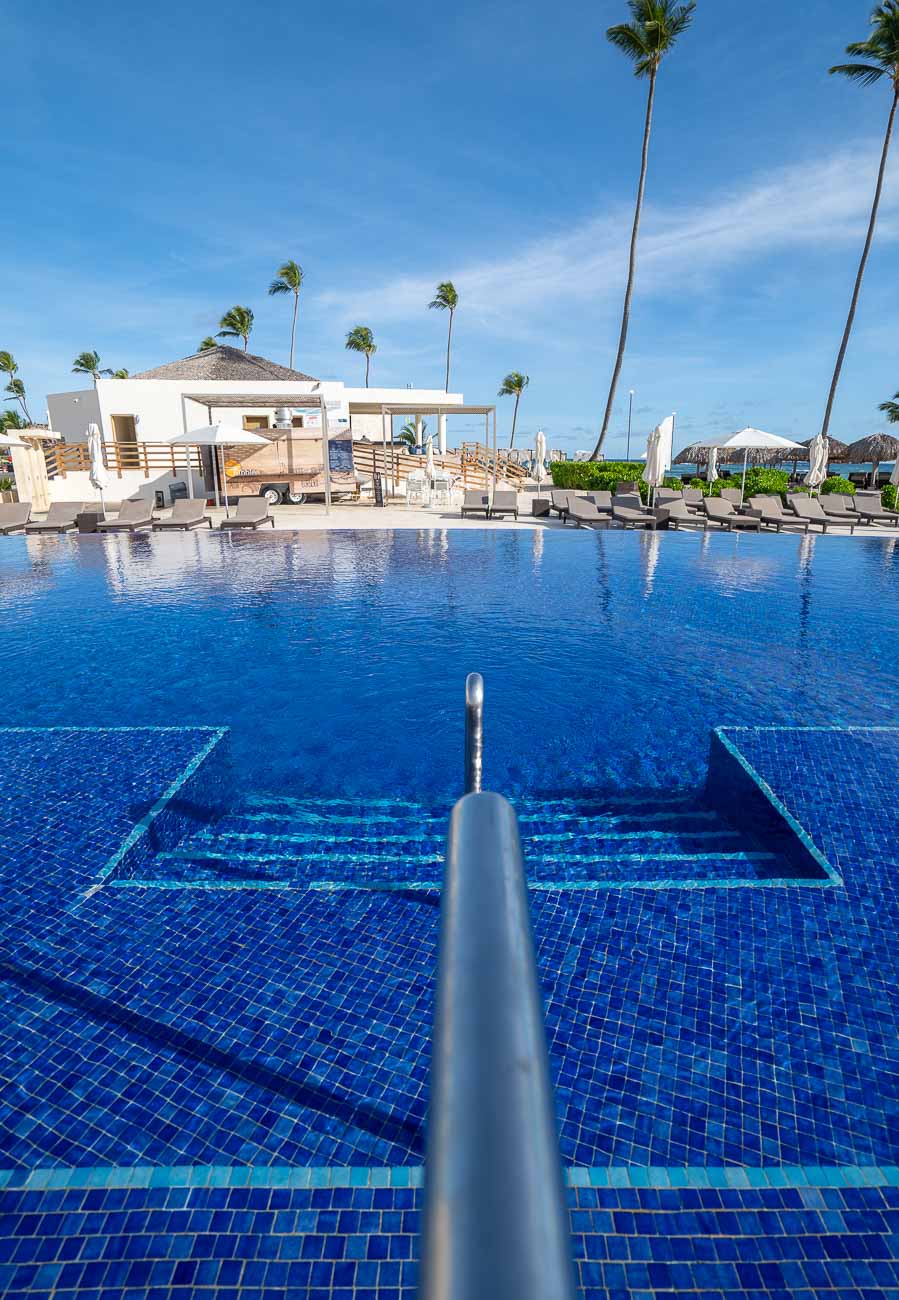 blue swimming pool at modern resort