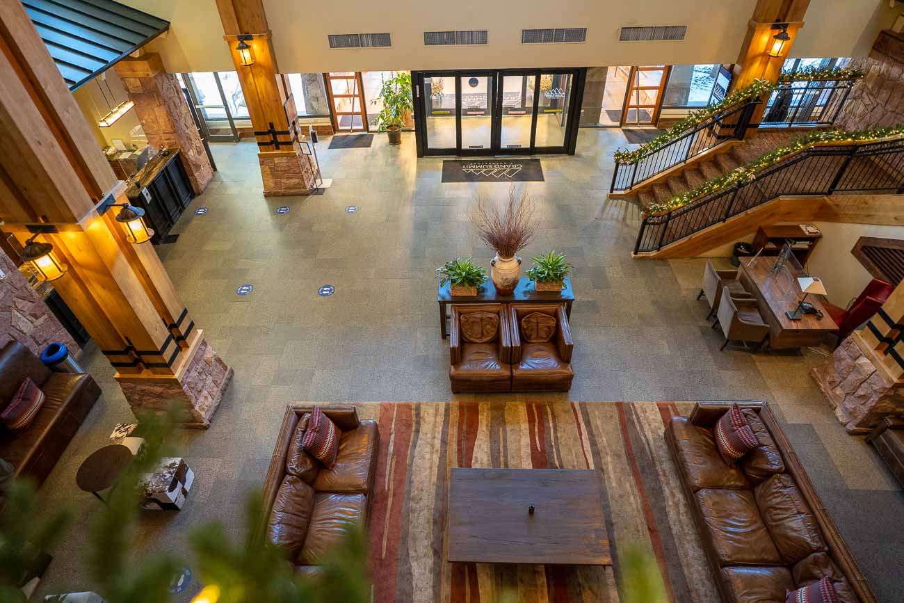 hotel lobby from above